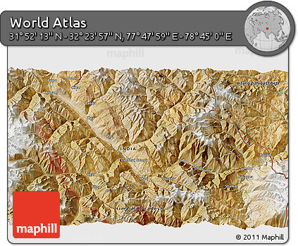 Satellite 3D Map of the Area around 32° 8' 5" N, 78° 16' 30" E