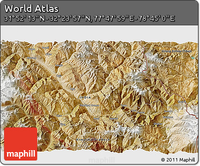 Satellite 3D Map of the Area around 32° 8' 5" N, 78° 16' 30" E