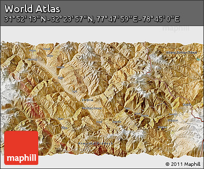 Satellite 3D Map of the Area around 32° 8' 5" N, 78° 16' 30" E