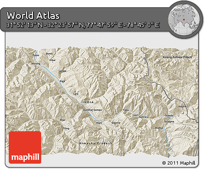 Shaded Relief 3D Map of the Area around 32° 8' 5" N, 78° 16' 30" E