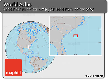 Gray Location Map of the Area around 32° 8' 5" N, 78° 7' 30" W
