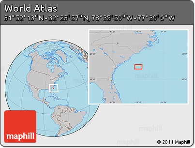 Gray Location Map of the Area around 32° 8' 5" N, 78° 7' 30" W