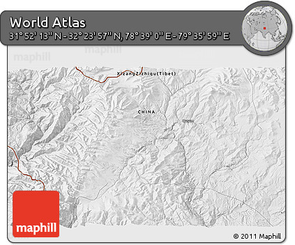 Physical 3D Map of the Area around 32° 8' 5" N, 79° 7' 30" E