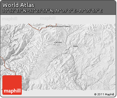 Physical 3D Map of the Area around 32° 8' 5" N, 79° 7' 30" E