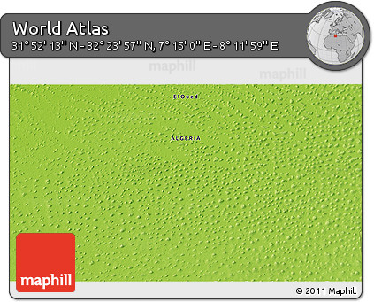 Physical 3D Map of the Area around 32° 8' 5" N, 7° 43' 29" E