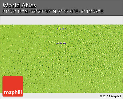 Physical 3D Map of the Area around 32° 8' 5" N, 7° 43' 29" E