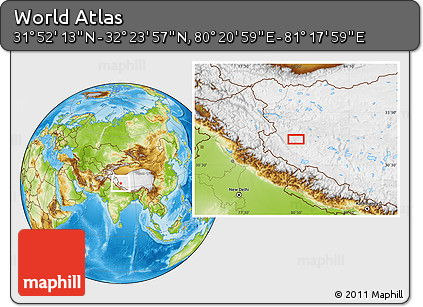 Physical Location Map of the Area around 32° 8' 5" N, 80° 49' 29" E
