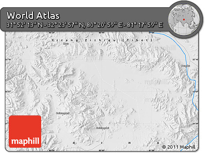 Physical Map of the Area around 32° 8' 5" N, 80° 49' 29" E