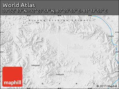 Physical Map of the Area around 32° 8' 5" N, 80° 49' 29" E