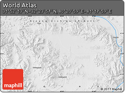 Physical Map of the Area around 32° 8' 5" N, 80° 49' 29" E