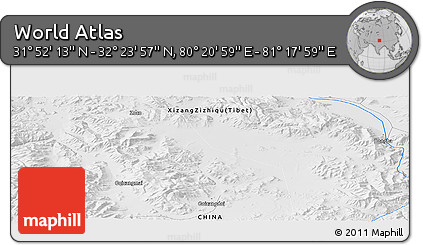 Physical Panoramic Map of the Area around 32° 8' 5" N, 80° 49' 29" E