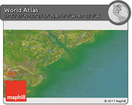 Satellite 3D Map of the Area around 32° 8' 5" N, 80° 40' 30" W
