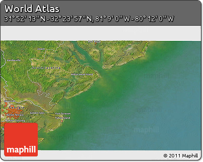 Satellite 3D Map of the Area around 32° 8' 5" N, 80° 40' 30" W