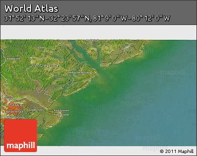 Satellite 3D Map of the Area around 32° 8' 5" N, 80° 40' 30" W