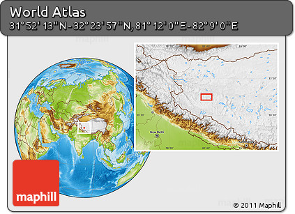 Physical Location Map of the Area around 32° 8' 5" N, 81° 40' 30" E