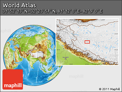 Physical Location Map of the Area around 32° 8' 5" N, 81° 40' 30" E