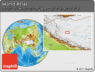 Physical Location Map of the Area around 32° 8' 5" N, 81° 40' 30" E