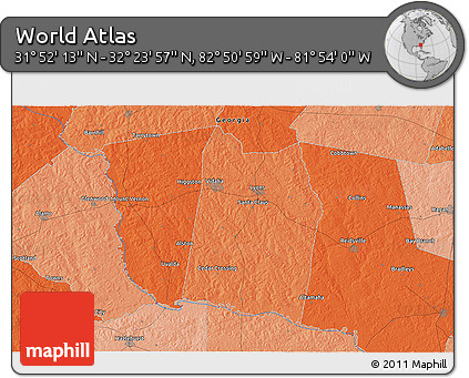 Political 3D Map of the Area around 32° 8' 5" N, 82° 22' 30" W