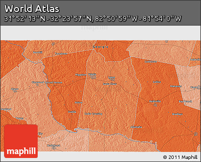 Political 3D Map of the Area around 32° 8' 5" N, 82° 22' 30" W