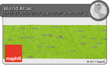 Physical Panoramic Map of the Area around 32° 8' 5" N, 82° 22' 30" W