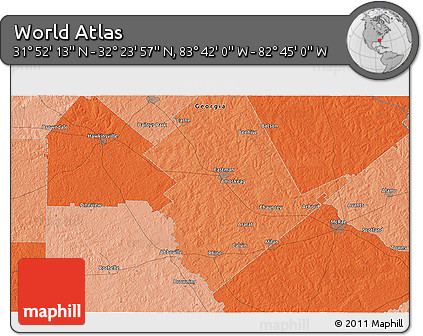 Political 3D Map of the Area around 32° 8' 5" N, 83° 13' 29" W