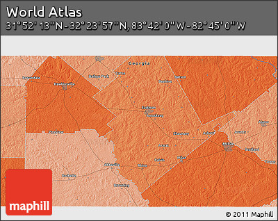 Political 3D Map of the Area around 32° 8' 5" N, 83° 13' 29" W