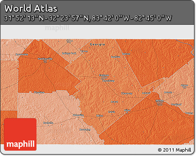 Political 3D Map of the Area around 32° 8' 5" N, 83° 13' 29" W