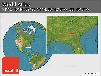 Satellite Location Map of the Area around 32° 8' 5" N, 83° 13' 29" W