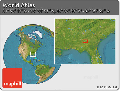 Satellite Location Map of the Area around 32° 8' 5" N, 84° 4' 29" W