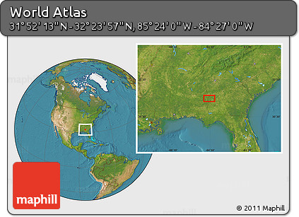 Satellite Location Map of the Area around 32° 8' 5" N, 84° 55' 30" W