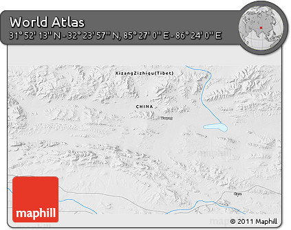 Physical 3D Map of the Area around 32° 8' 5" N, 85° 55' 30" E