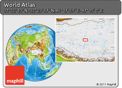 Physical Location Map of the Area around 32° 8' 5" N, 86° 46' 30" E
