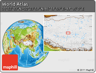 Physical Location Map of the Area around 32° 8' 5" N, 86° 46' 30" E