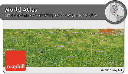 Satellite Panoramic Map of the Area around 32° 8' 5" N, 86° 37' 30" W