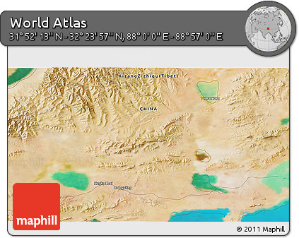 Satellite 3D Map of the Area around 32° 8' 5" N, 88° 28' 29" E