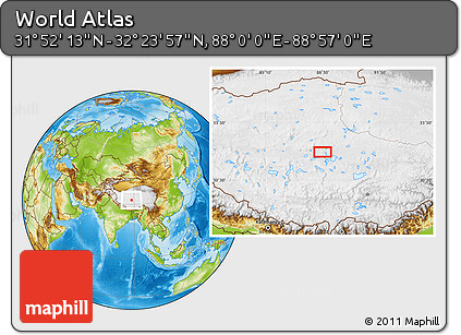 Physical Location Map of the Area around 32° 8' 5" N, 88° 28' 29" E