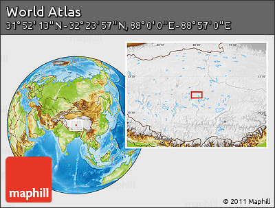 Physical Location Map of the Area around 32° 8' 5" N, 88° 28' 29" E