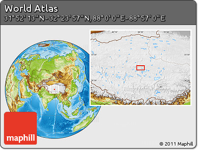 Physical Location Map of the Area around 32° 8' 5" N, 88° 28' 29" E