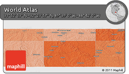 Political Panoramic Map of the Area around 32° 8' 5" N, 89° 10' 30" W