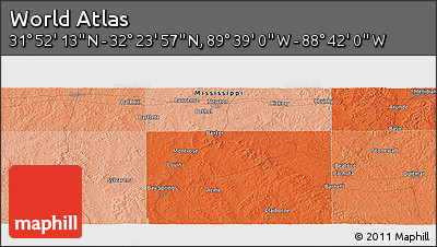 Political Panoramic Map of the Area around 32° 8' 5" N, 89° 10' 30" W