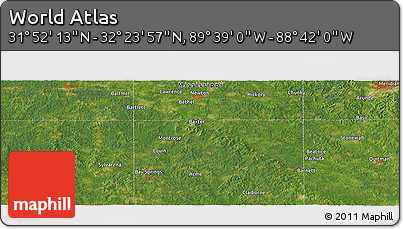 Satellite Panoramic Map of the Area around 32° 8' 5" N, 89° 10' 30" W