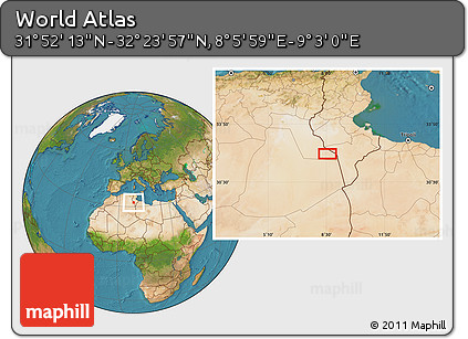 Satellite Location Map of the Area around 32° 8' 5" N, 8° 34' 29" E