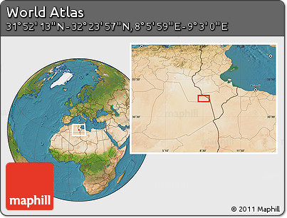 Satellite Location Map of the Area around 32° 8' 5" N, 8° 34' 29" E