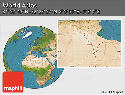 Satellite Location Map of the Area around 32° 8' 5" N, 8° 34' 29" E