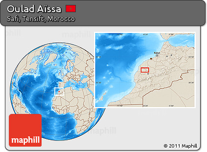 Shaded Relief Location Map of Oulad Aïssa