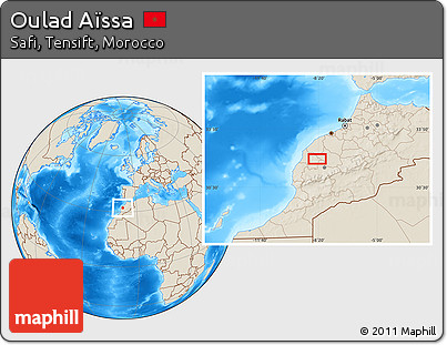 Shaded Relief Location Map of Oulad Aïssa