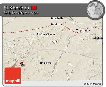 Shaded Relief Panoramic Map of El Kherheb