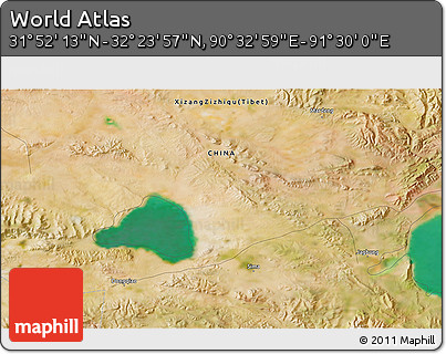Satellite 3D Map of the Area around 32° 8' 5" N, 91° 1' 30" E