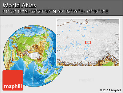 Physical Location Map of the Area around 32° 8' 5" N, 91° 1' 30" E