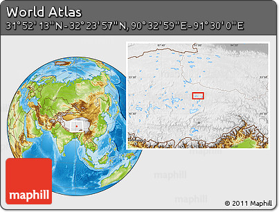 Physical Location Map of the Area around 32° 8' 5" N, 91° 1' 30" E